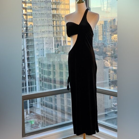 🆕 BCBGMAXAZRIA 🧿 NWOT Domenico Asymmetrical Black Velvet Dress, Sz M - Picture 2 of 16